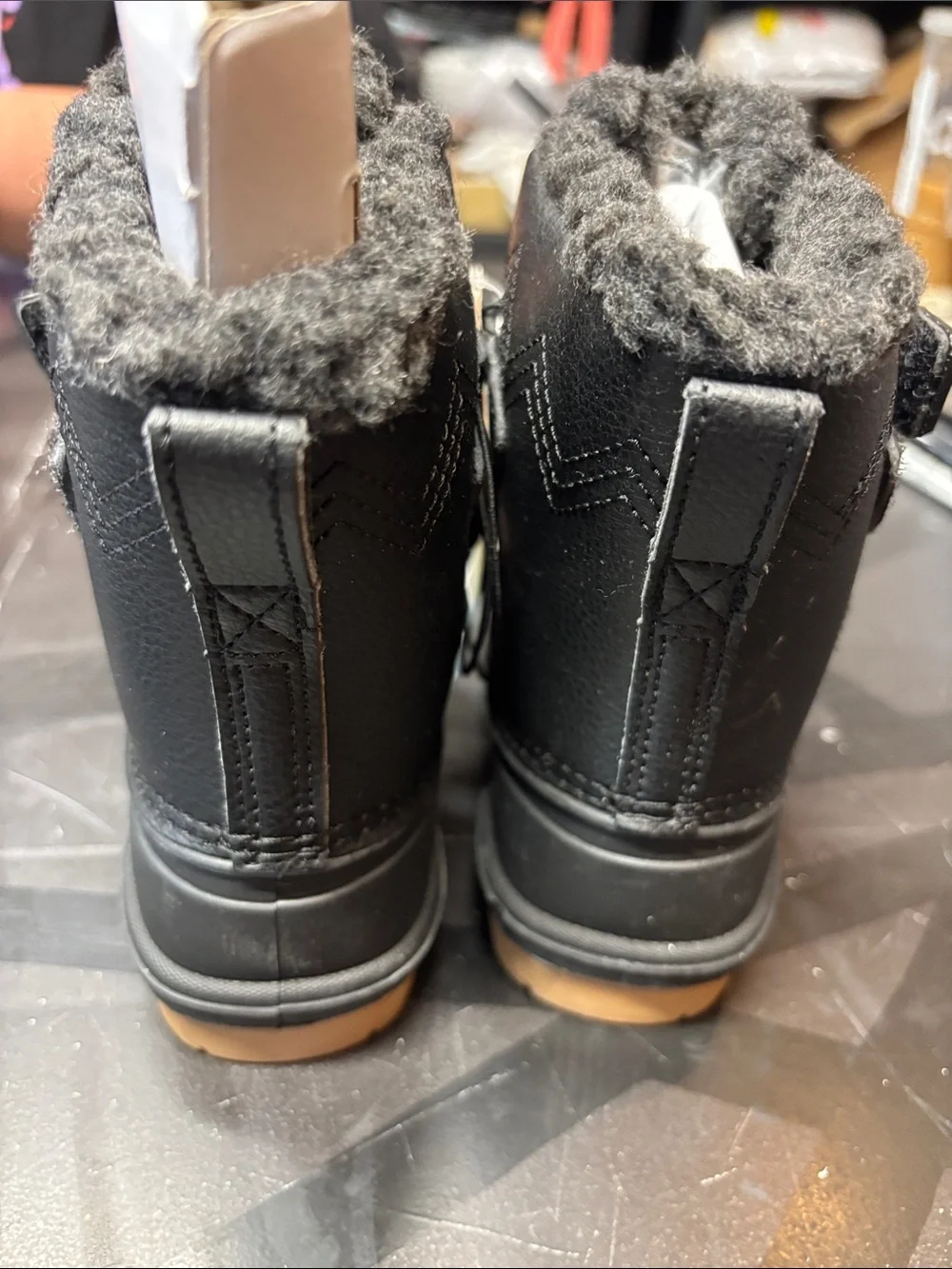 Cat & Jack Black Kids' Waterproof Winter Boots with Gray Faux-Fur Trim b189
